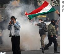 Anti-government demonstrators on the streets of Budapest