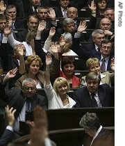 Lawmakers from the ruling Law and Justice party vote to dissolve the parliament during the a href=