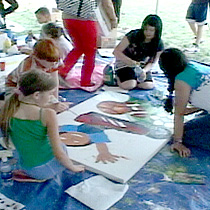 Children paint paintings about their favorite sports