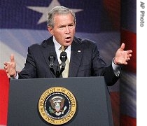 President Bush delivers a speech on the global war on terror at a Georgia Public Policy Foundation event at the Cobb Galleria Center in a href=