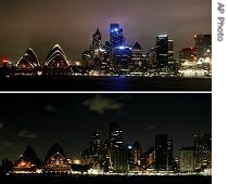 Difference of switching many of the city's lights is shown in this combo taken one week apart in Sydney, on 24 a href=