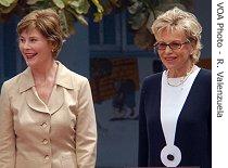 U.S. first lady Laura Bush (l) is seen with Senegal counterpart Viviane a href=