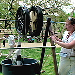 Kim Morris explains her team's low technology water pump prototype