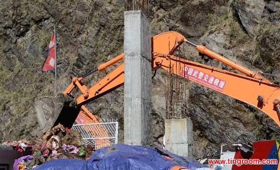 Rescue instruments are seen on a road near the Nepal-China border on May 4, 2015. At Nepal