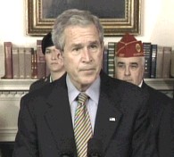 President Bush makes statement on US House of Representatives approval of bill on Iraq troop withdrawal at White House, 23 a href=