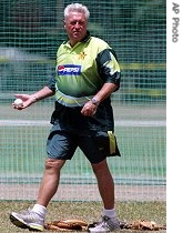 Bob Woolmer is seen during team practice at St. Mary's College Grounds in Port-of-Spain, Trinidad, in this 05 a href=