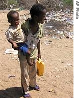 Displaced Somali children at the Elasha camp on the a href=