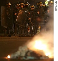 French riot police forces secure the northeastern Paris suburb of Montfermeil after incidents with youth gangs 28 Oct. 2006