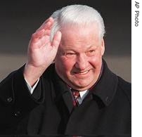 Russian President Boris Yeltsin waves as he arrives at Helsinki airport (File photo - 20 a href=