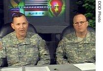 Maj. Gen. Benjamin Mixon (l) and U.S. Army Col. Trogdon speak with Pentagon reporters via satellite, providing an update on a href=